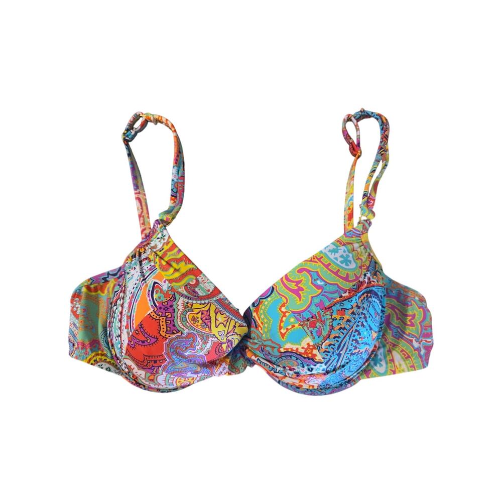 Bleu Swim Top‎ 10 Womens Underwired Padded Multicolor Geometric Print Adjustable